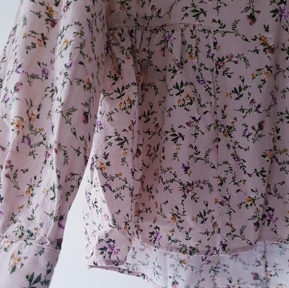 ZARA Pink Floral Collar Neck Cotton + Linen Front Button Peplum Shirt - Picture 5 of 11